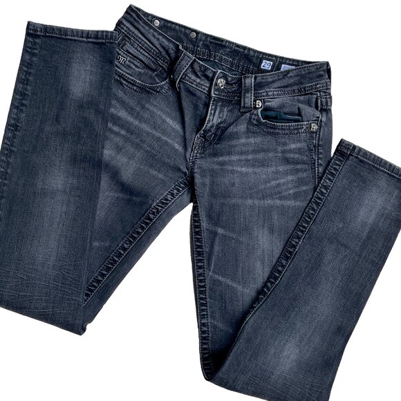 Miss Me Embellished Embroidered Wings Black Faded Skinny Jeans 29 x 31 - Picture 2 of 12